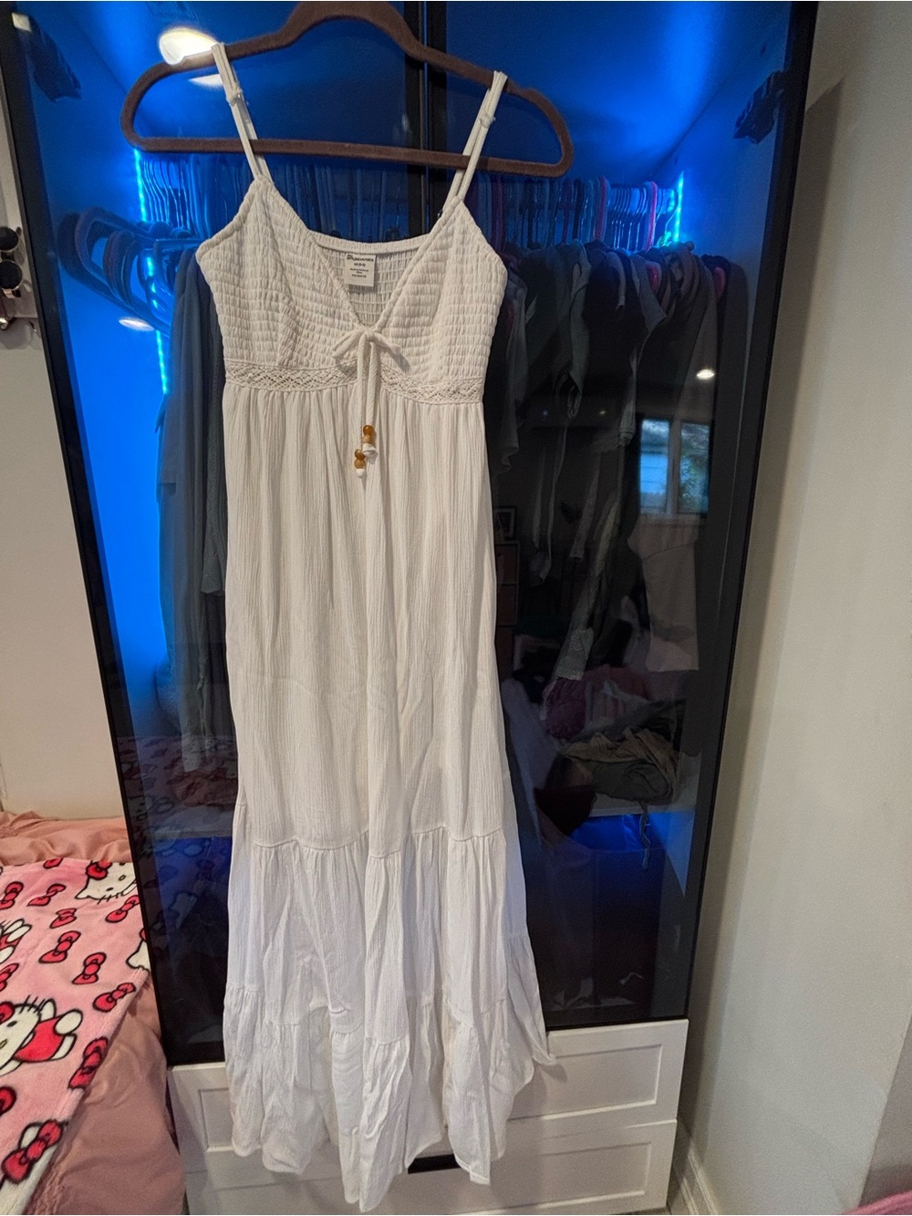 No Boundaries White Maxi Dress with Smocked Bodice and Tie Detail
